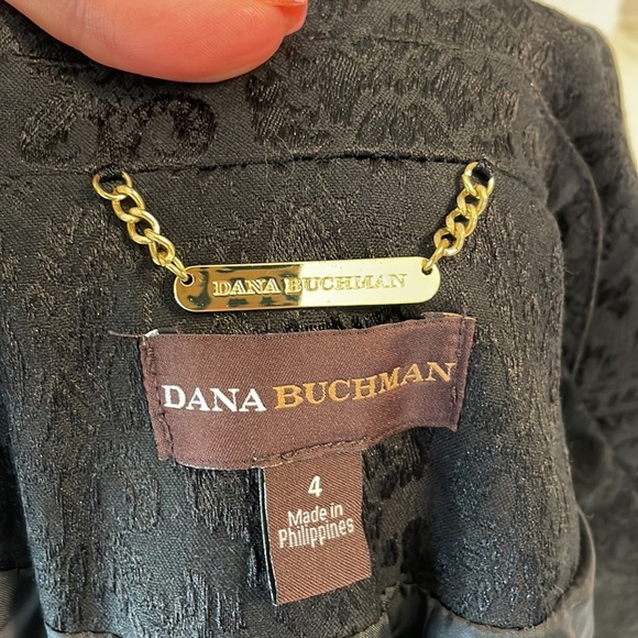 Dana BUCHMAN damask / paisley pattern blazer / jacket black sheen 1 button sz 4 - Picture 7 of 11